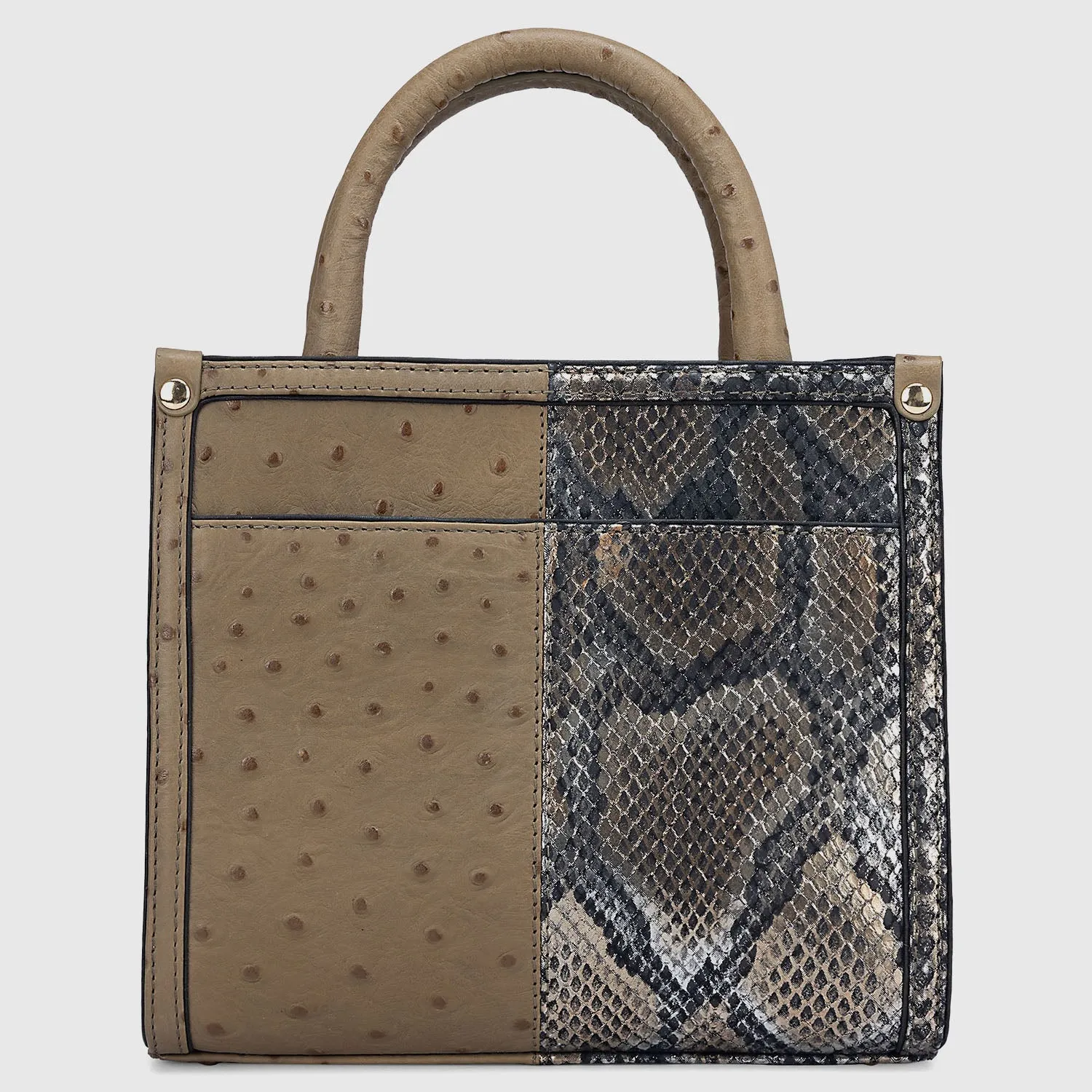 Small Ostrich Snake Leather Satchel - Olive