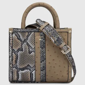 Small Ostrich Snake Leather Satchel - Olive