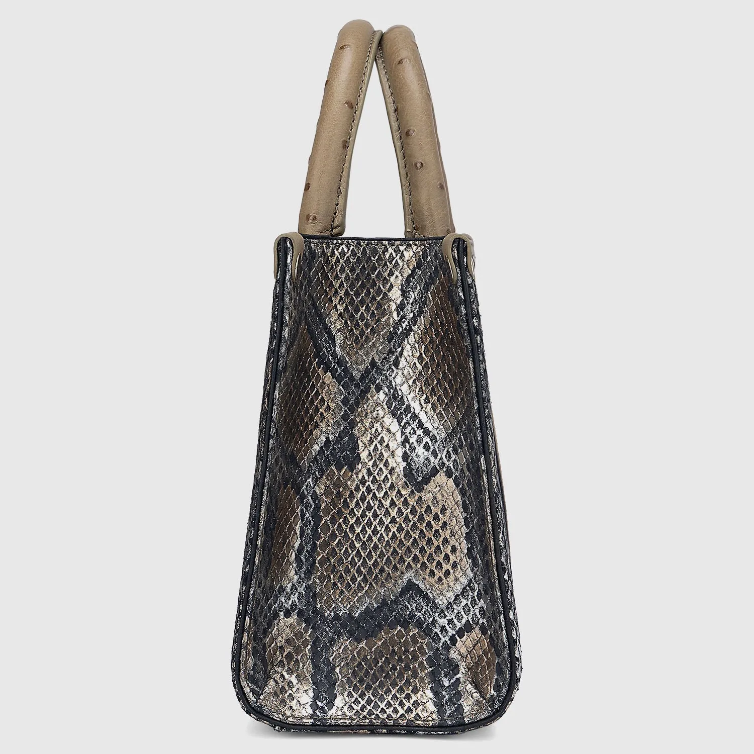 Small Ostrich Snake Leather Satchel - Olive