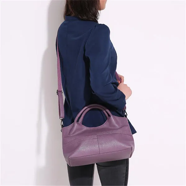 Soft Leather Handbags Stitching Solid Shoulder Bag