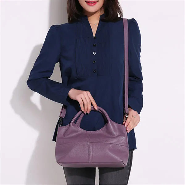 Soft Leather Handbags Stitching Solid Shoulder Bag