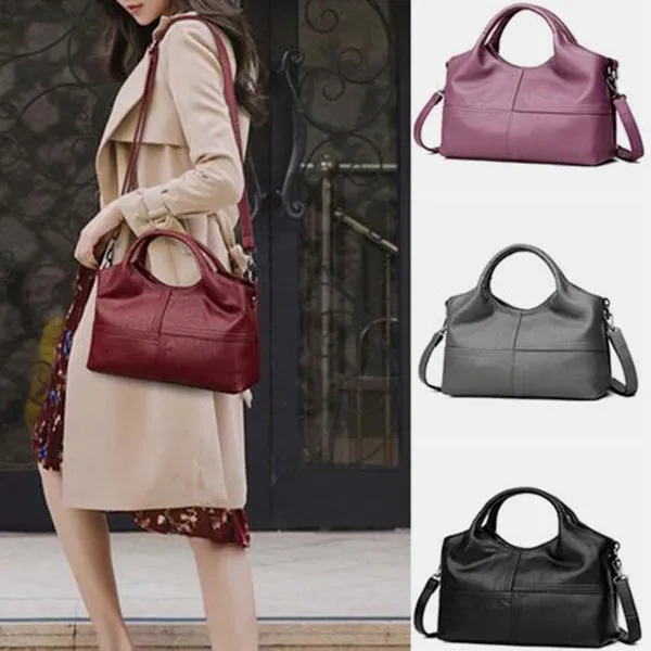 Soft Leather Handbags Stitching Solid Shoulder Bag