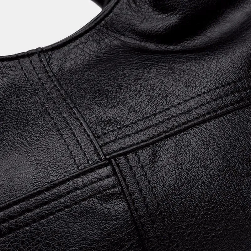 Soft Leather Handbags Stitching Solid Shoulder Bag