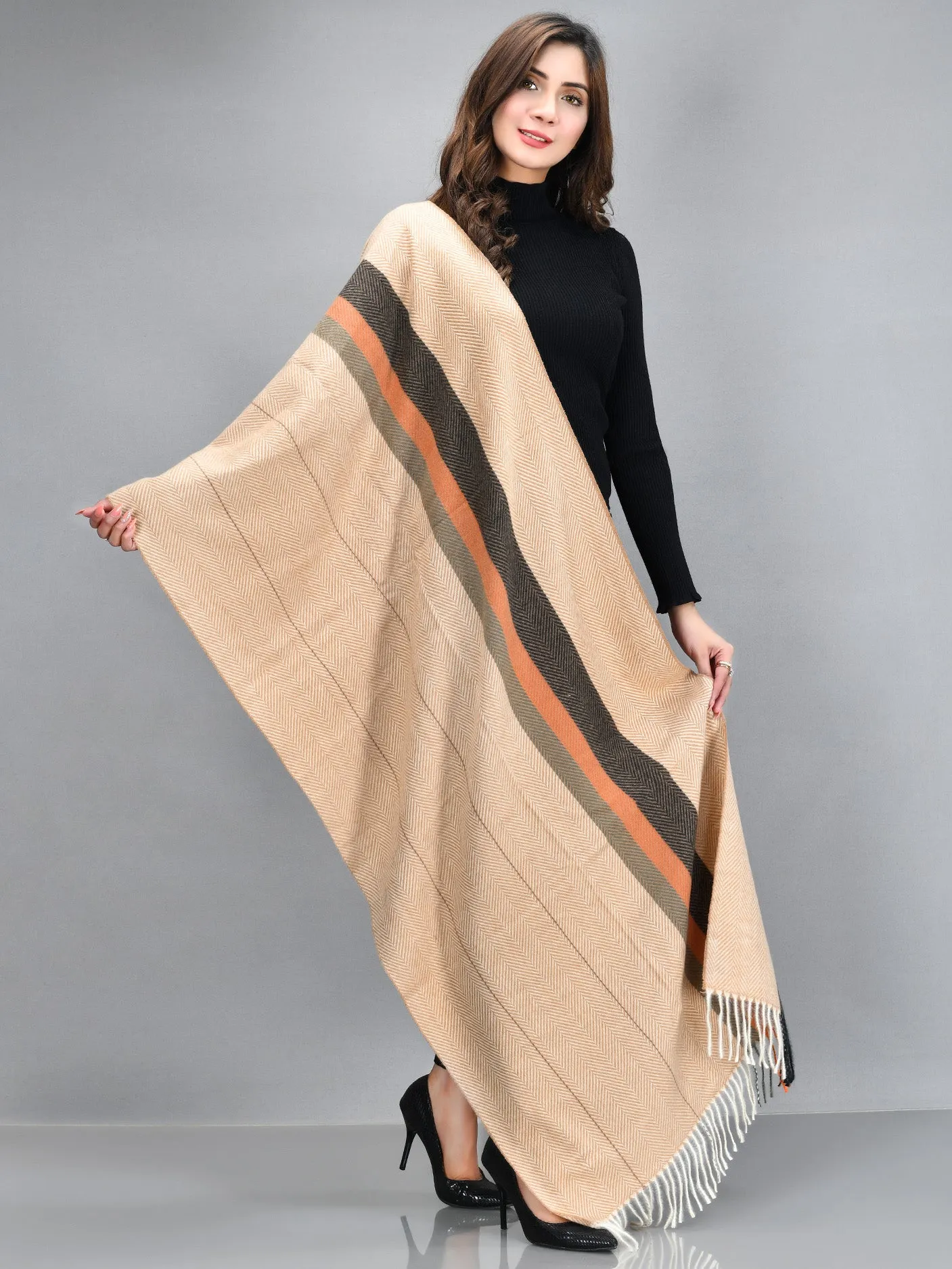 Striped Shawl-Beige