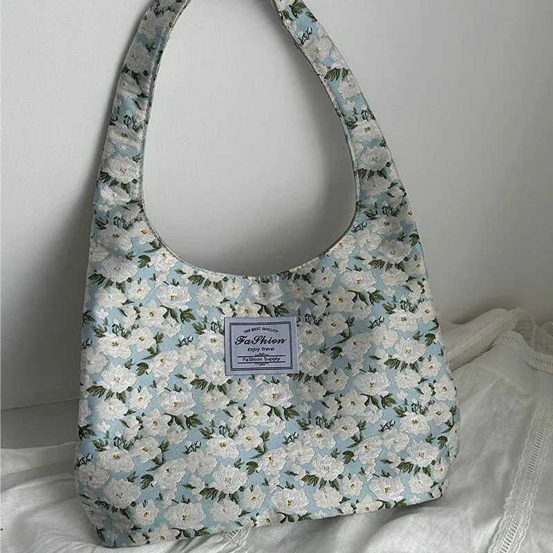 UAKISS  -  Bags for Women Korean Ins Elegant Fashion Harajuku Y2k Aesthetic Underarm Bag Vintage Flower Print Office Lady Shoulder Handbags