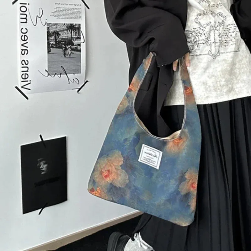 UAKISS  -  Fashion Harajuku Elegant Shoulder Underarm Bag Sweet Y2k Aesthetic Flower Print Handbags Japanese Women Chic Elegant Canvas Bags