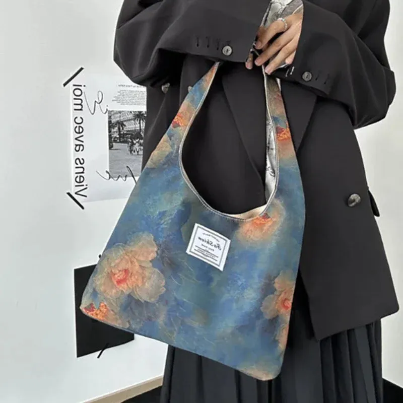 UAKISS  -  Fashion Harajuku Elegant Shoulder Underarm Bag Sweet Y2k Aesthetic Flower Print Handbags Japanese Women Chic Elegant Canvas Bags