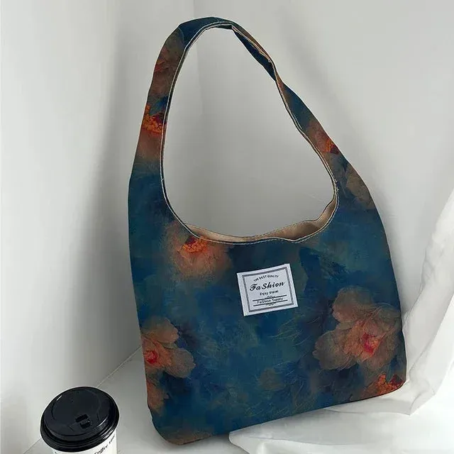 UAKISS  -  Fashion Harajuku Elegant Shoulder Underarm Bag Sweet Y2k Aesthetic Flower Print Handbags Japanese Women Chic Elegant Canvas Bags