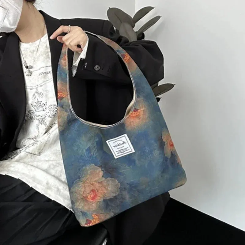 UAKISS  -  Fashion Harajuku Elegant Shoulder Underarm Bag Sweet Y2k Aesthetic Flower Print Handbags Japanese Women Chic Elegant Canvas Bags