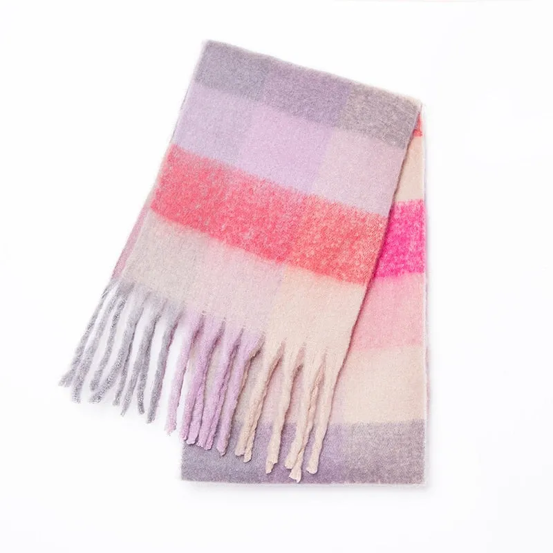 Wholesale Price Luxury Cashmere Blended Bright Colorful Women Blanket Scarf Winter