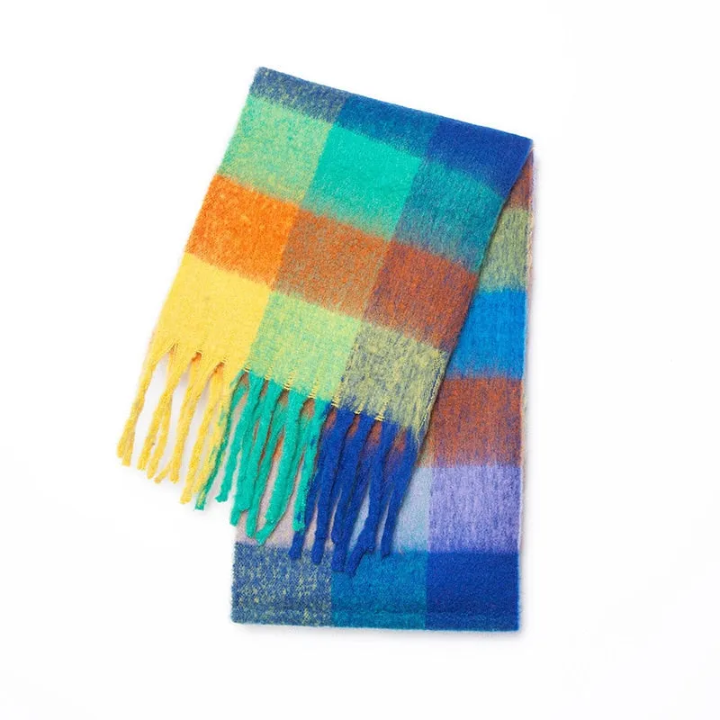 Wholesale Price Luxury Cashmere Blended Bright Colorful Women Blanket Scarf Winter