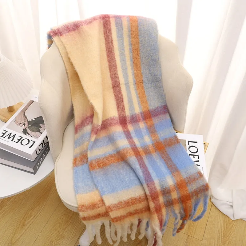 Wholesale Price Luxury Cashmere Blended Bright Colorful Women Blanket Scarf Winter