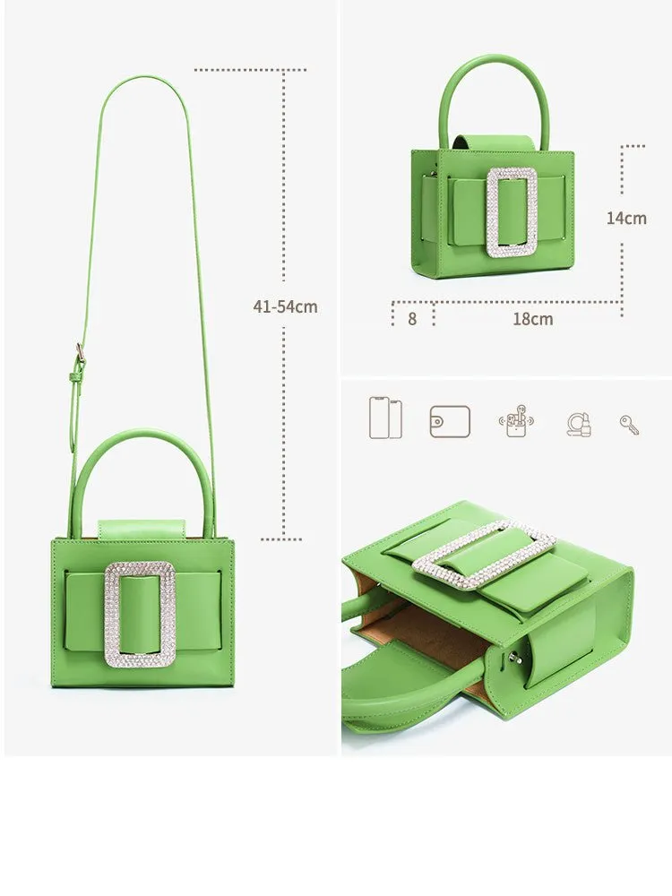 Women's Cowhide Leather Handbag With Magnetic Buckle